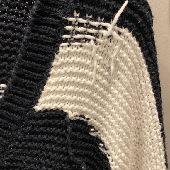 Oversized Couture Zafiris Rustic Navy White V-Neck Sweater - Picture 8 of 9